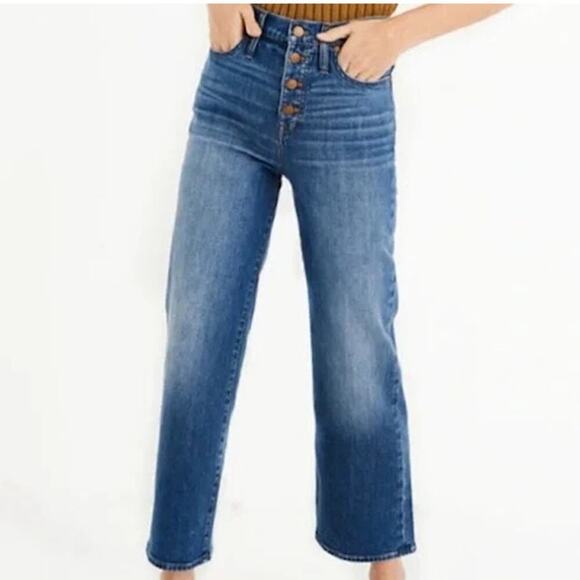 Madewell Jeans Womens 28 Slim Wide Leg Crop Button Fly Mid Wash Streetwear Denim - Picture 15 of 16